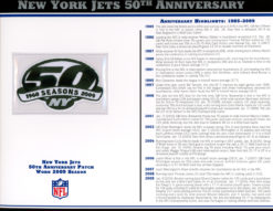 New York Jets 50th Anniversary Patch Stat Card Official Willabee & Ward