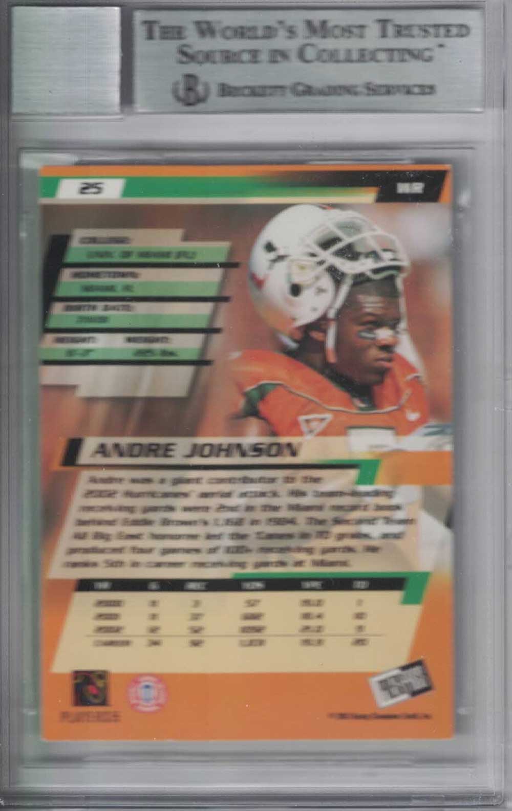 Andre Johnson Autographed 2003 Press Pass #25 Rookie Card BAS 10 Slab 29462