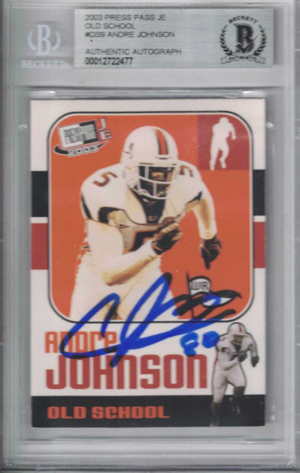 Andre Johnson Autographed 2003 Press Pass #OS9/27 Rookie Card BAS Slab 29459