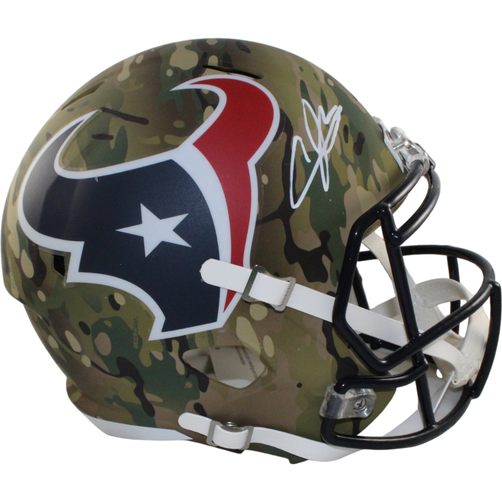 Andre Johnson Autographed Houston Texans F/S Camo Helmet Beckett Witness 55470