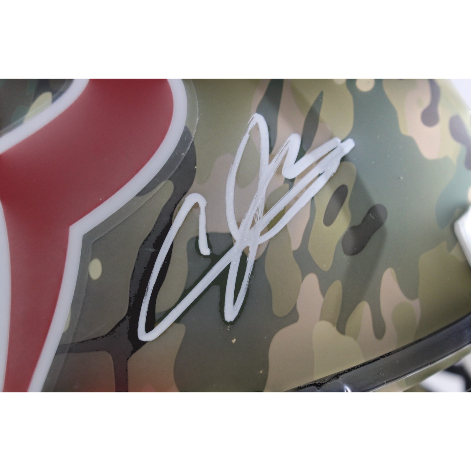 Andre Johnson Autographed Houston Texans F/S Camo Helmet Beckett Witness 55470