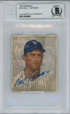 Billy Johnson Autographed 1950 Bowman #102 Trading Card Beckett Slab