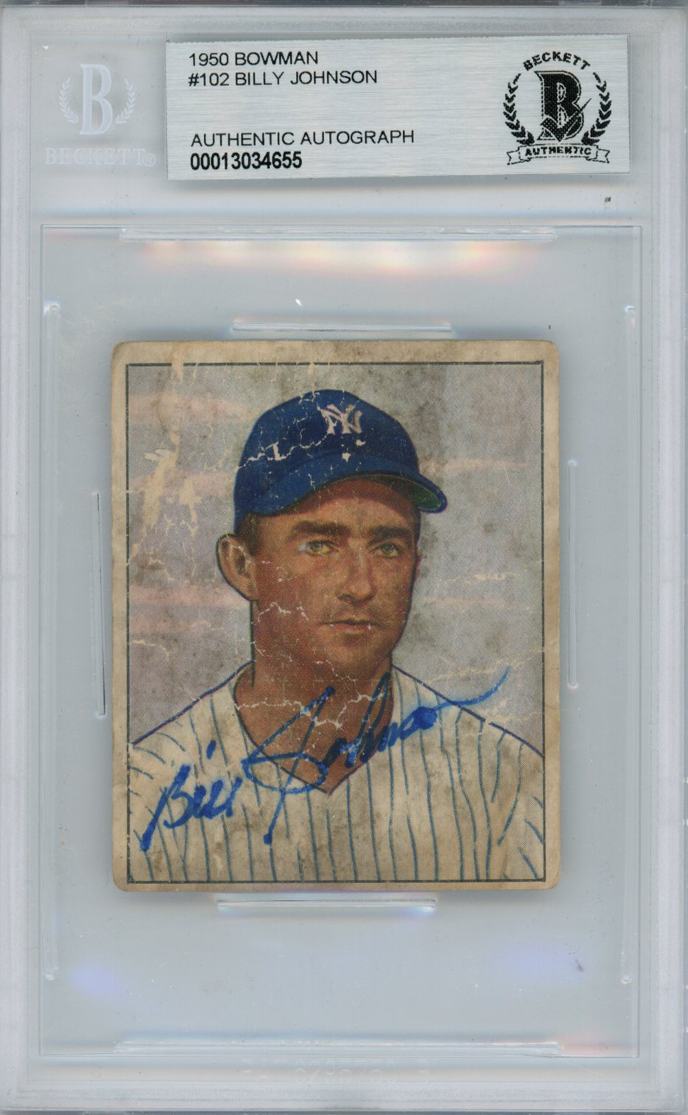 Billy Johnson Autographed 1950 Bowman #102 Trading Card Beckett Slab