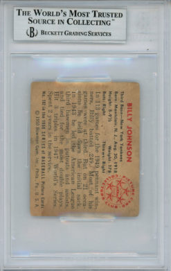 Billy Johnson Autographed 1950 Bowman #102 Trading Card Beckett Slab