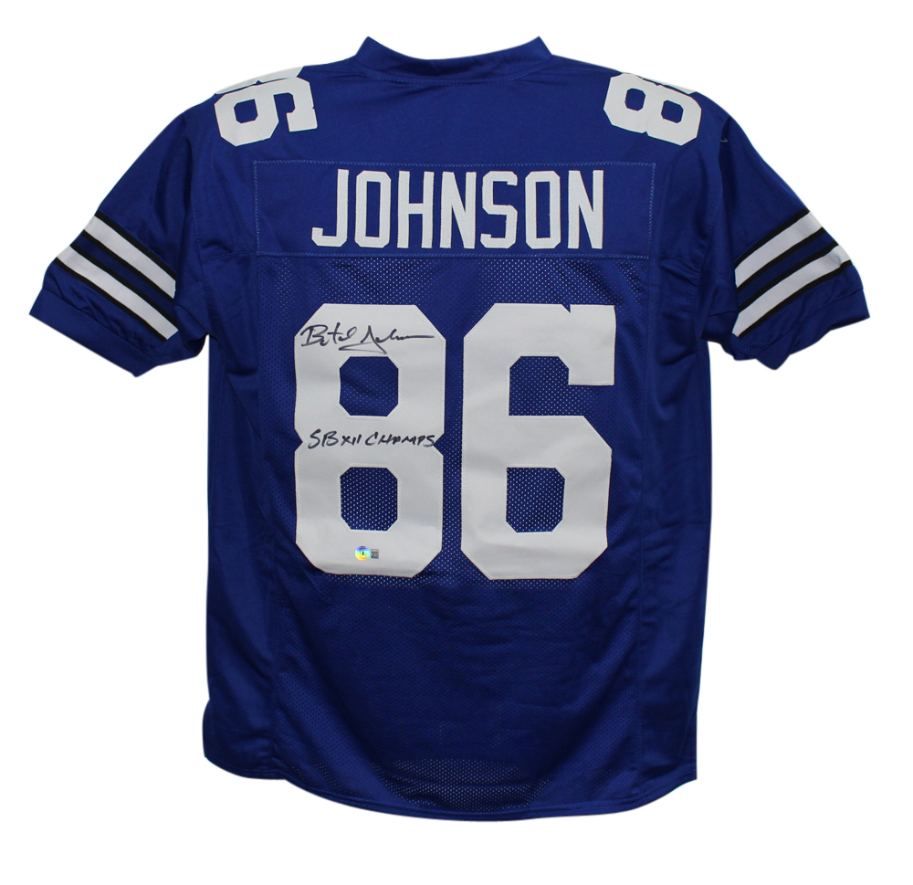 Butch Johnson Autographed/Signed Pro Style Blue XL Jersey SB Champs BAS