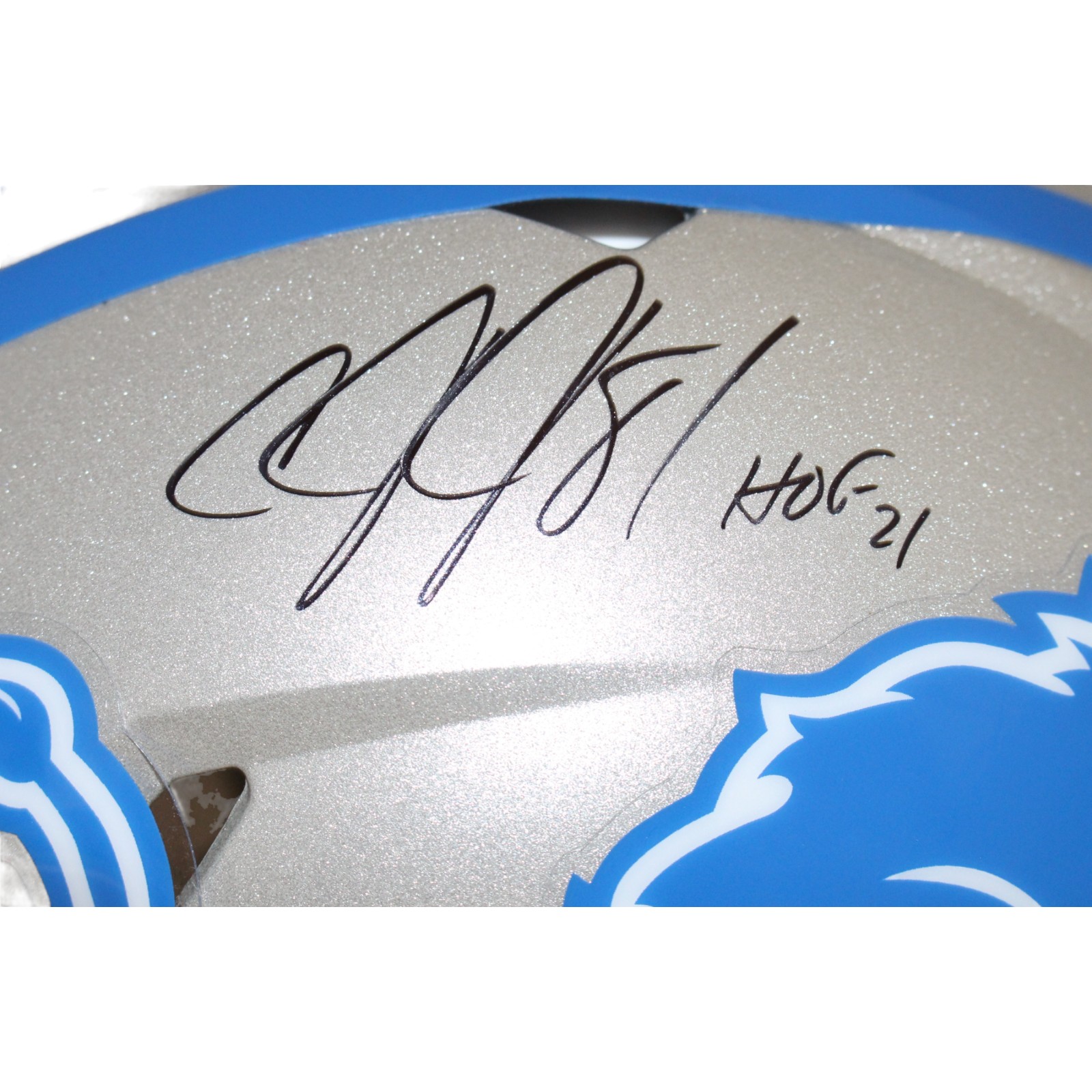 Calvin Johnson Autographed Detroit Authentic Helmet HOF Beckett