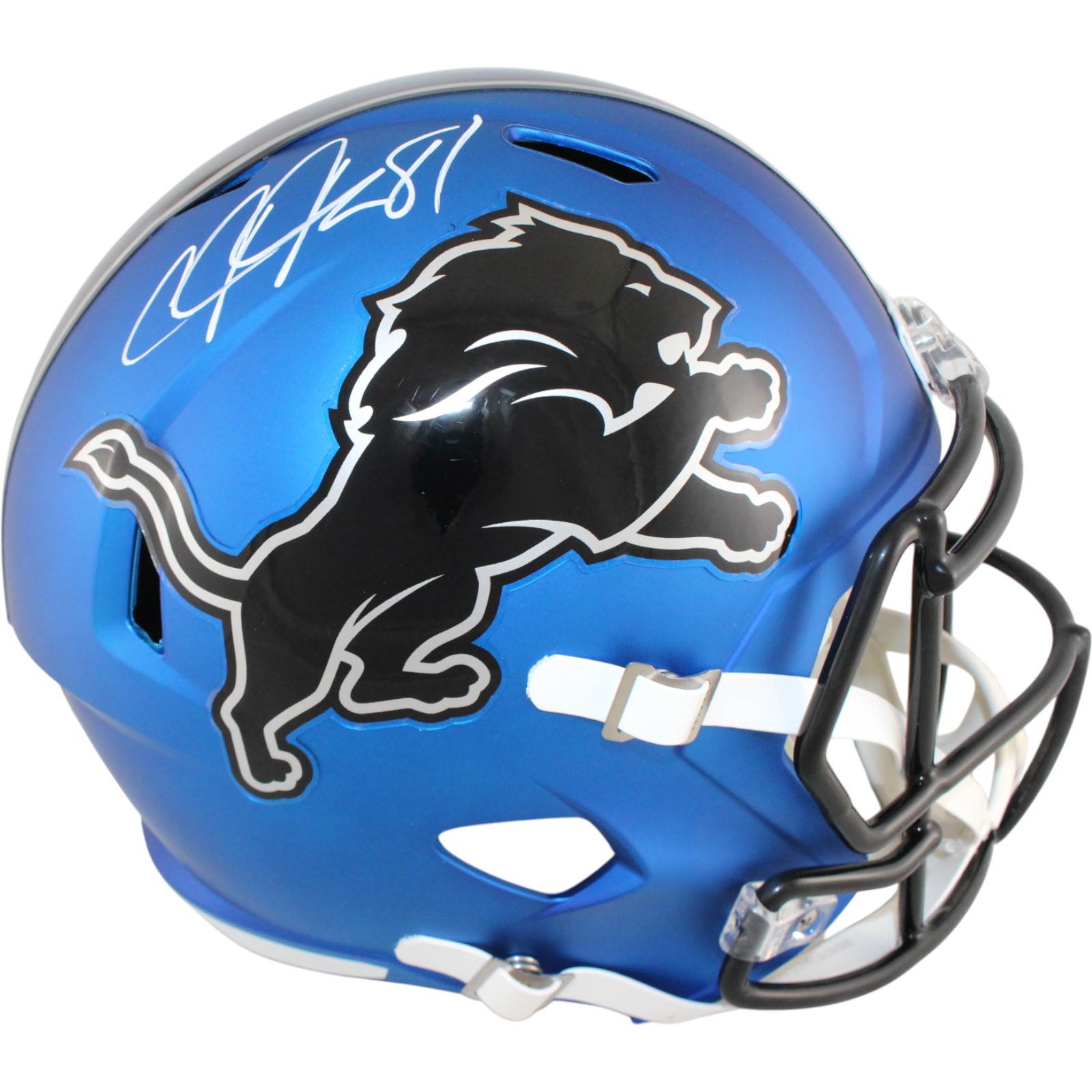 Calvin Johnson Autographed Detroit Lions F/S 24 Alt Helmet Beckett Witness 51788
