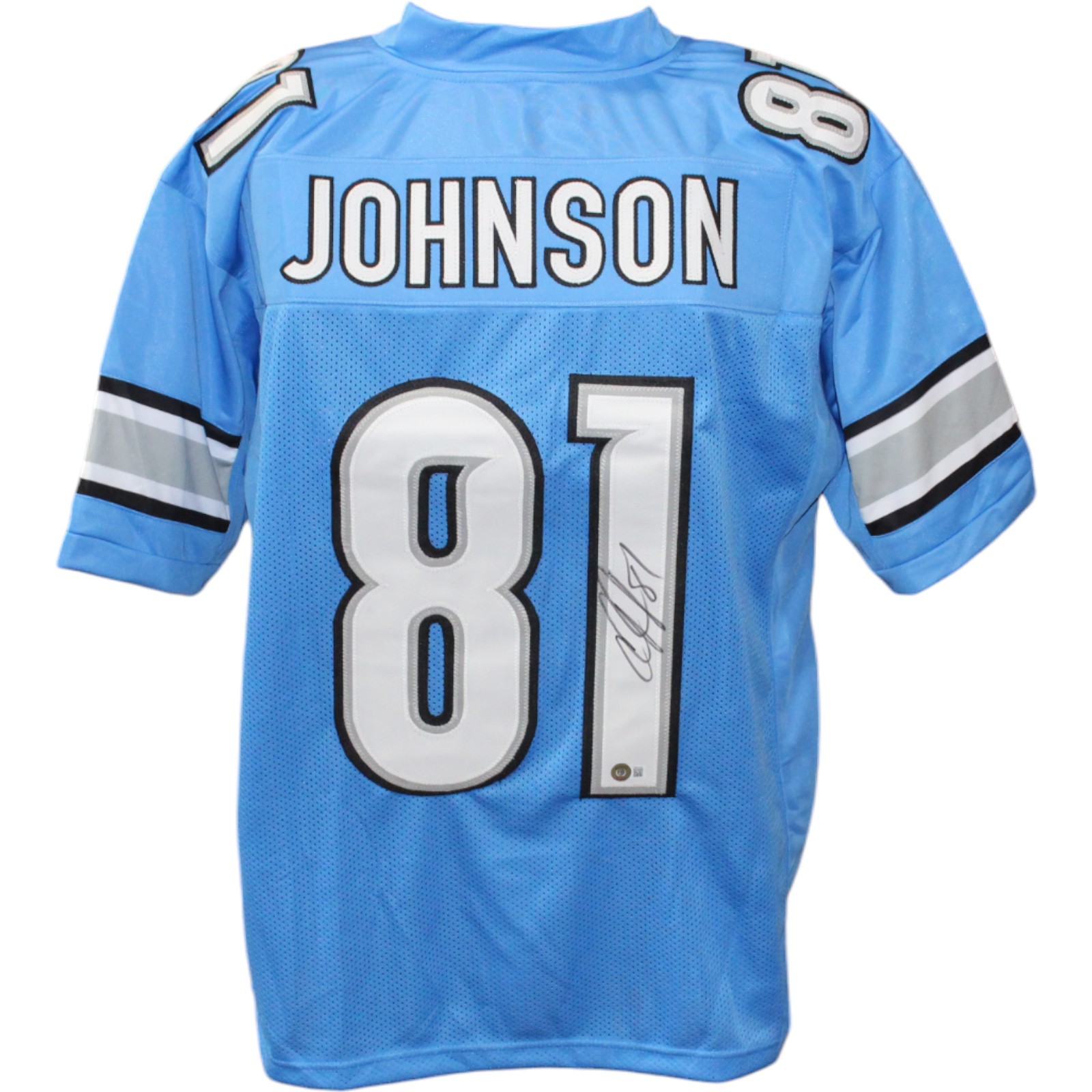 Calvin Johnson Autographed/Signed Pro Style Blue Jersey Beckett