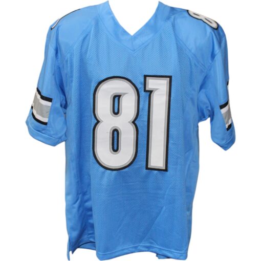 Calvin Johnson Autographed/Signed Pro Style Blue Jersey Beckett