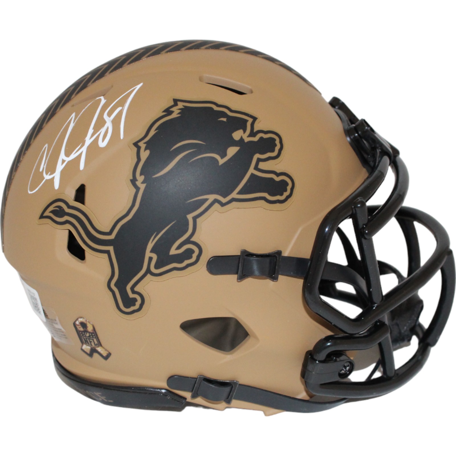 Calvin Johnson Autographed Detroit Lions 23 Salute Mini Helmet Beckett