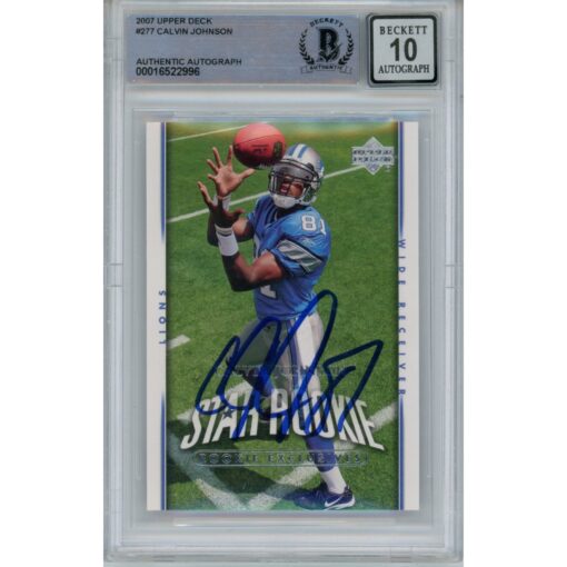 Calvin Johnson Autographed 2007 Upper Deck 277 Card 10 Grade Beckett 47026