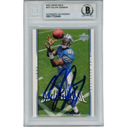 Calvin Johnson Autographed 2007 Upper Deck #277 Trading Card Slab Beckett 47644