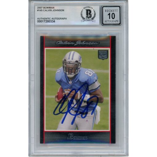 Calvin Johnson Autographed/Signed 2007 Bowman #145 Trading Card Beckett 48992