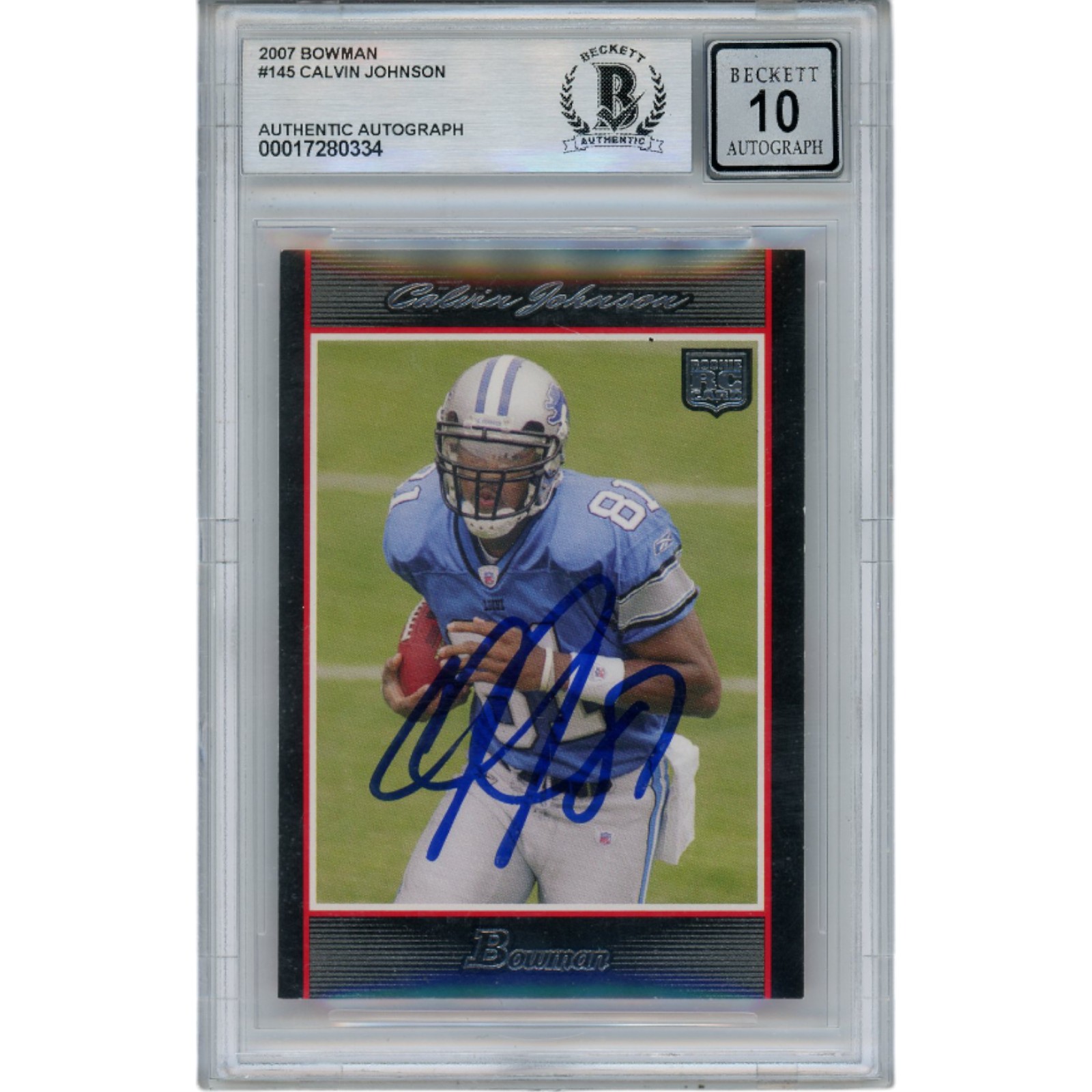 Calvin Johnson Autographed/Signed 2007 Bowman #145 Trading Card Beckett 48992