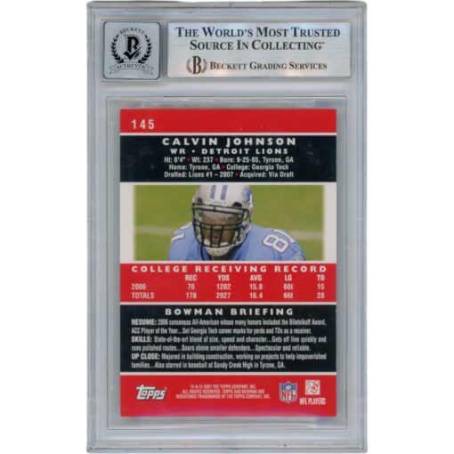 Calvin Johnson Autographed/Signed 2007 Bowman #145 Trading Card Beckett 48992