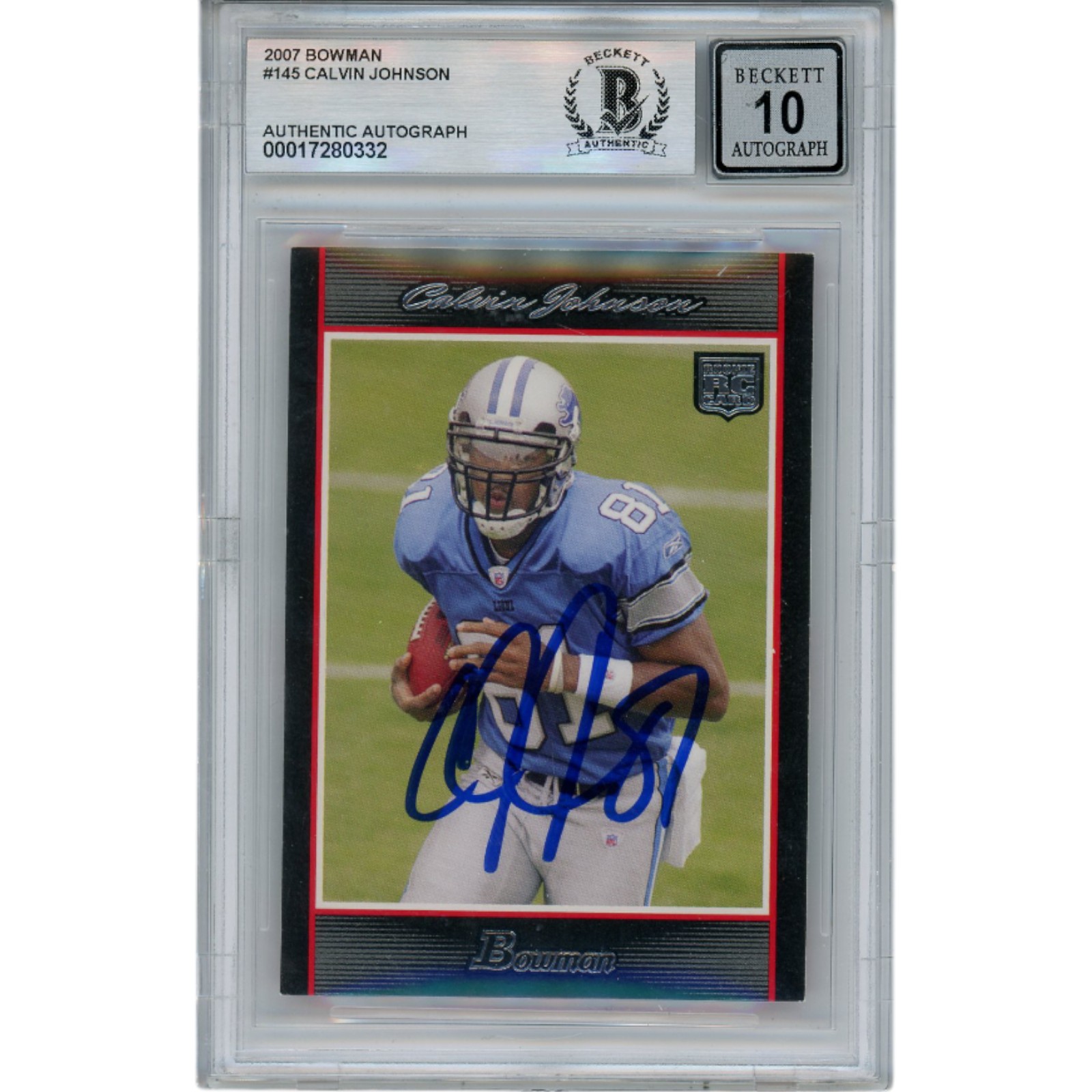 Calvin Johnson Autographed/Signed 2007 Bowman #145 Trading Card Beckett 48992