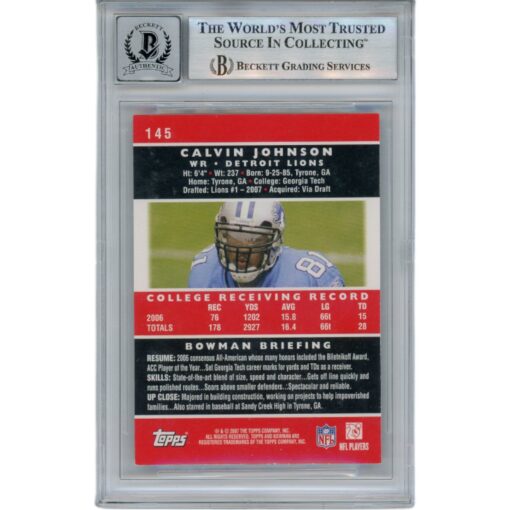 Calvin Johnson Autographed/Signed 2007 Bowman #145 Trading Card Beckett 48992