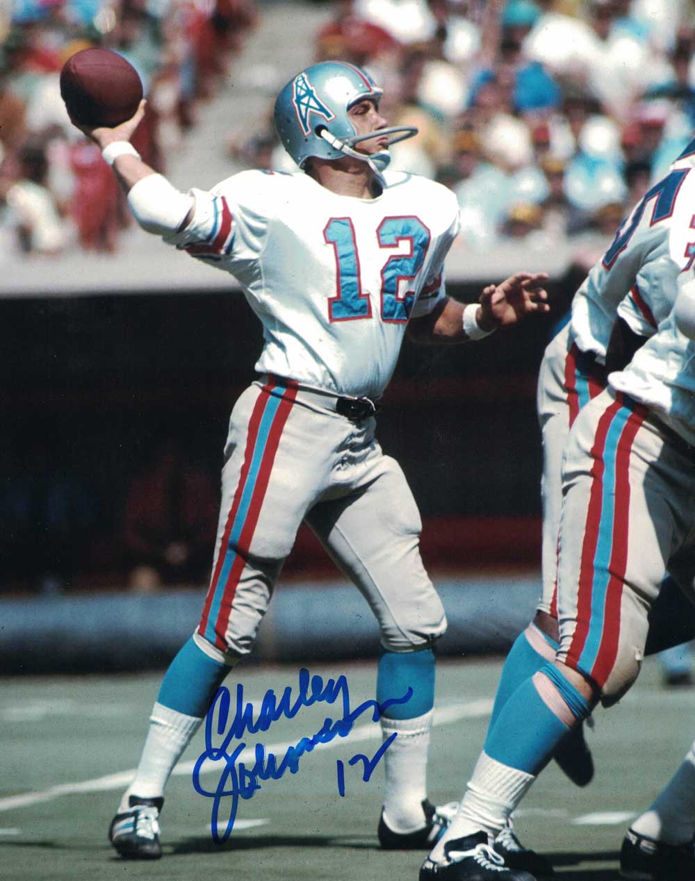 Charley Johnson Autographed/Signed Houston Oilers 8x10 Photo 30178