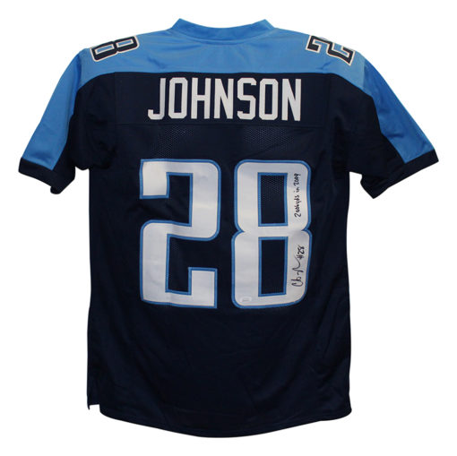 Chris Johnson Autographed Tennessee Titans Blue XL Jersey 2006 Yds JSA 24919