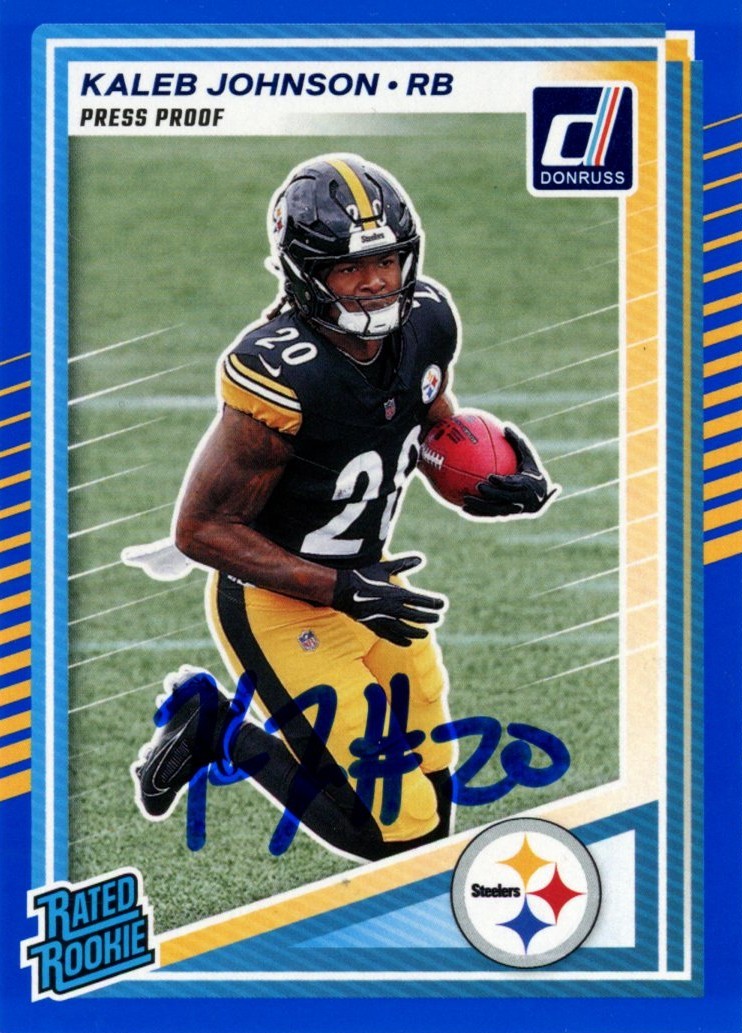 Kaleb Johnson Autographed 2025 Donruss Blue Press Proof #322 Card Beckett 56998 1 Kaleb Johnson Autographed 2025 Donruss Blue Press Proof #322 Card Beckett 56998