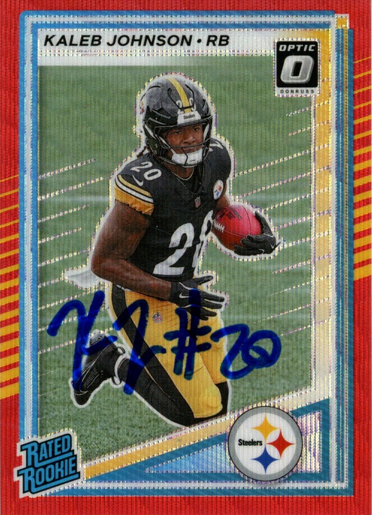 Kaleb Johnson Signed Steelers 2025 Donruss Red Optic #322 Card Beckett 56993