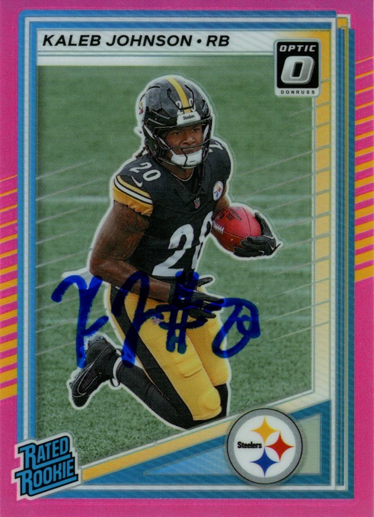 Kaleb Johnson Autographed Steelers 25 Donruss Pink Optic #322 Card Beckett 57013