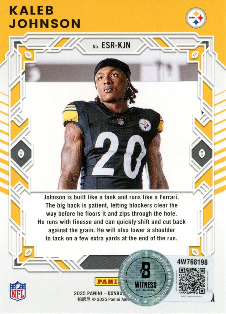 Kaleb Johnson Signed 25 Donruss Elite Series Rookies #ESR-KJN Card Beckett 56996 2 Kaleb Johnson Signed 25 Donruss Elite Series Rookies #ESR-KJN Card Beckett 56996