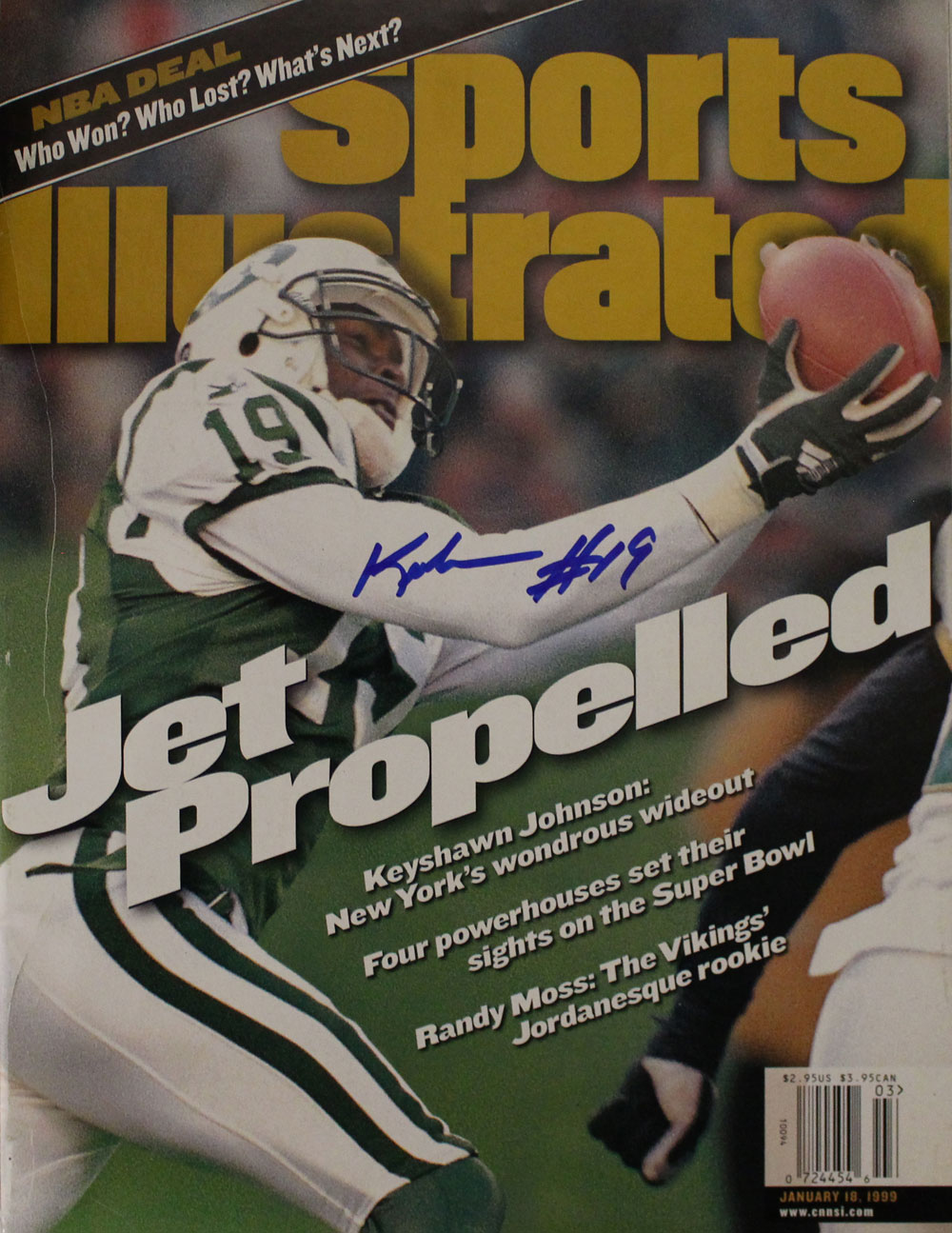 Keyshawn Johnson Signed New York Jets Sports Illustrated No Label JSA 28626
