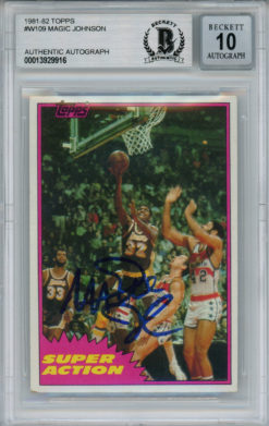 Magic Johnson Signed 1981-82 Topps #W109 Trading Card Beckett 10 Slab