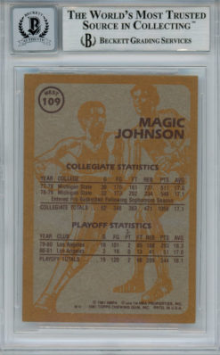 Magic Johnson Signed 1981-82 Topps #W109 Trading Card Beckett 10 Slab