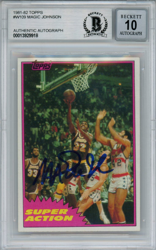 Magic Johnson Signed 1981-82 Topps #W109 Trading Card Beckett 10 Slab