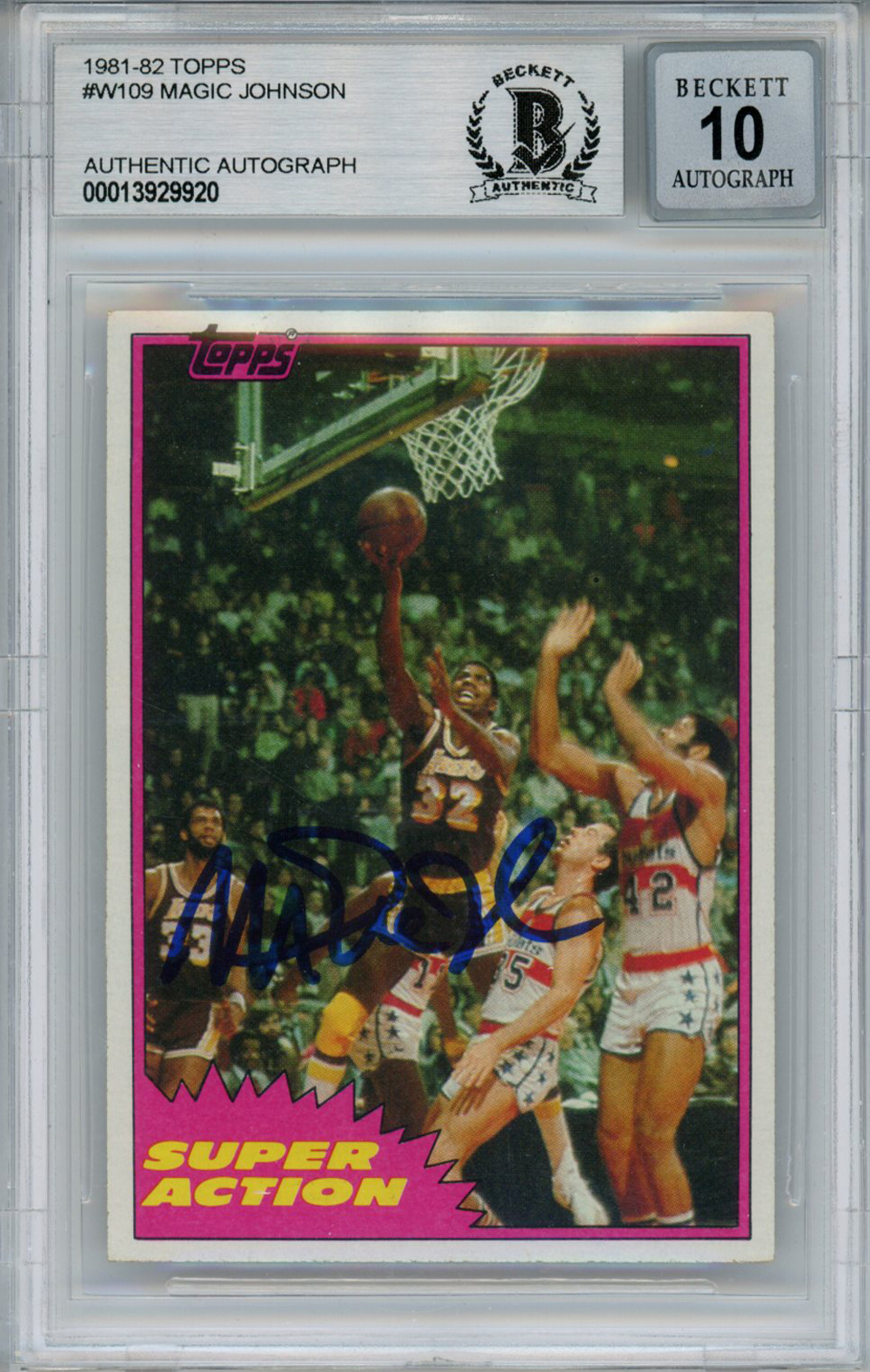 Magic Johnson Signed 1981-82 Topps #W109 Trading Card Beckett 10 Slab