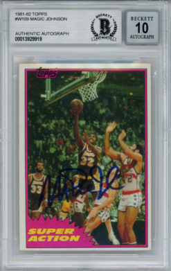 Magic Johnson Signed 1981-82 Topps #W109 Trading Card Beckett 10 Slab