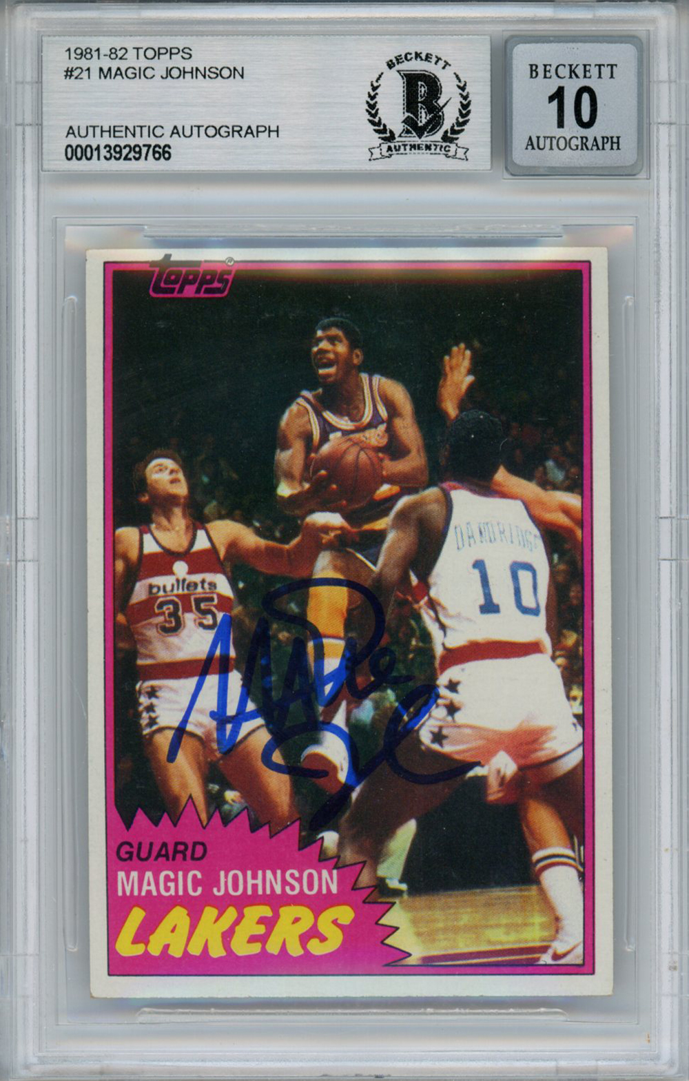 Magic Johnson Signed 198182 Topps 21 Trading Card Beckett 10 Slab
