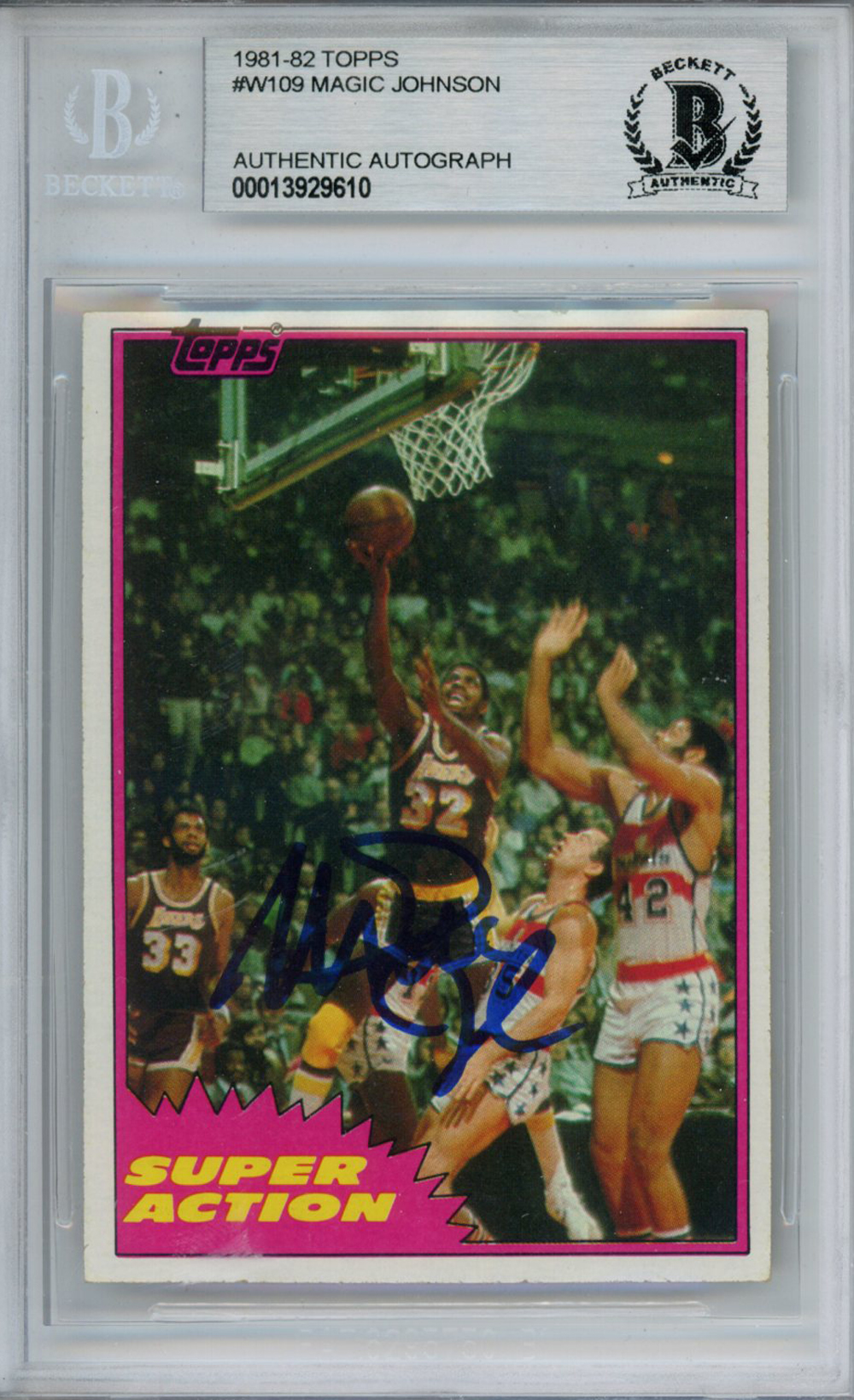 Magic Johnson Signed 1981-82 Topps #W109 Trading Card Beckett Slab