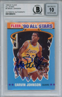 Magic Johnson Signed 1990-91 Fleer All Stars #4 Trading Card Beckett 10 Slab