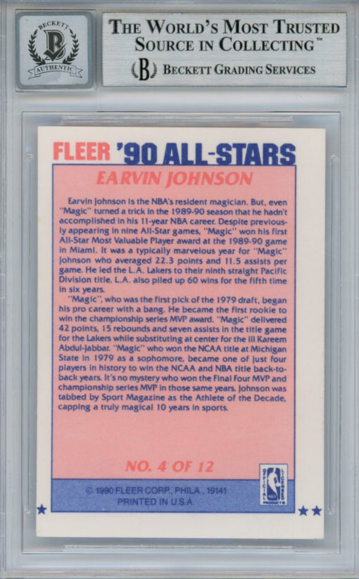 Magic Johnson Signed 1990-91 Fleer All Stars #4 Trading Card Beckett 10 Slab