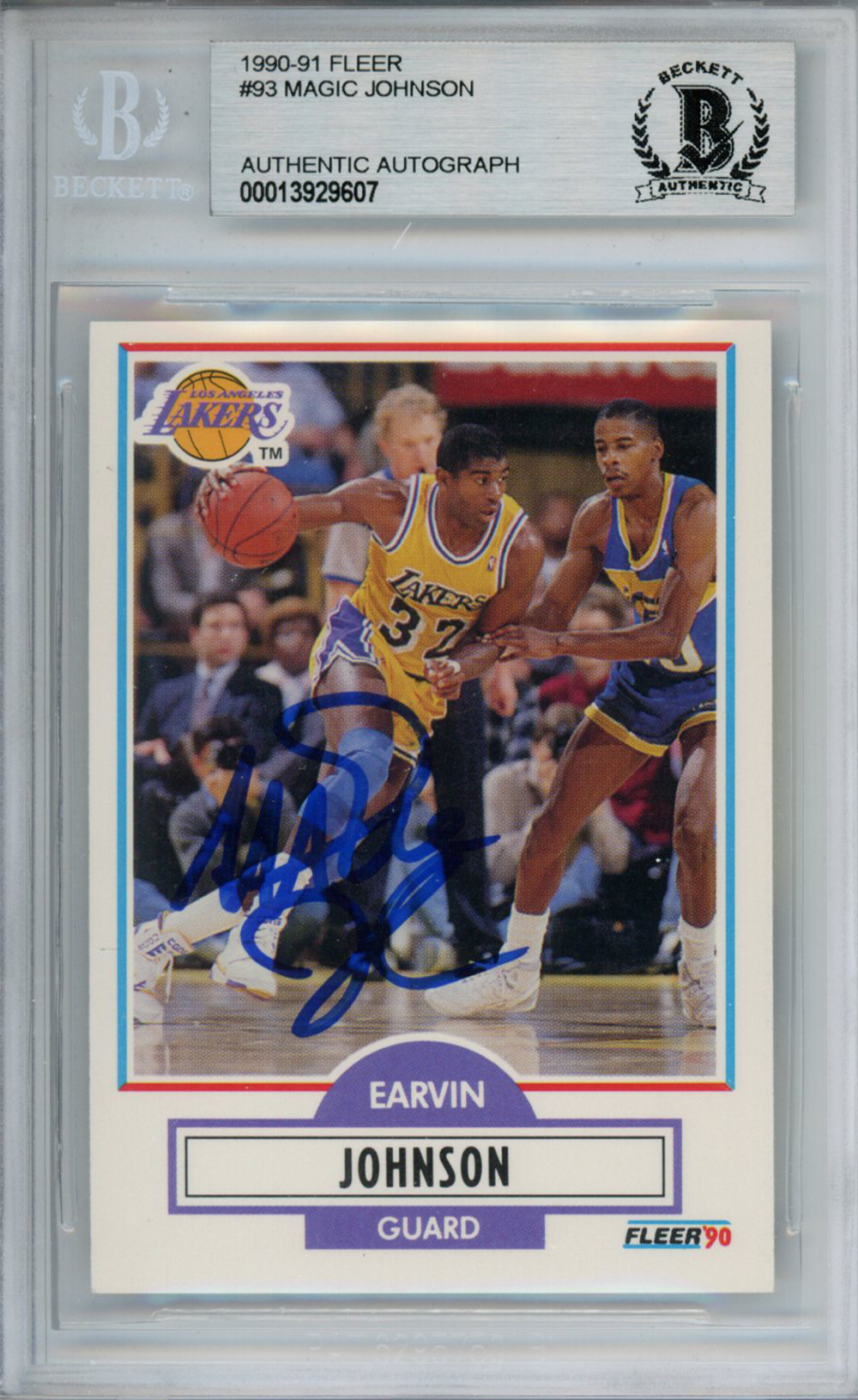 Magic Johnson Autographed 1990-91 Fleer #93 Trading Card Beckett Slab