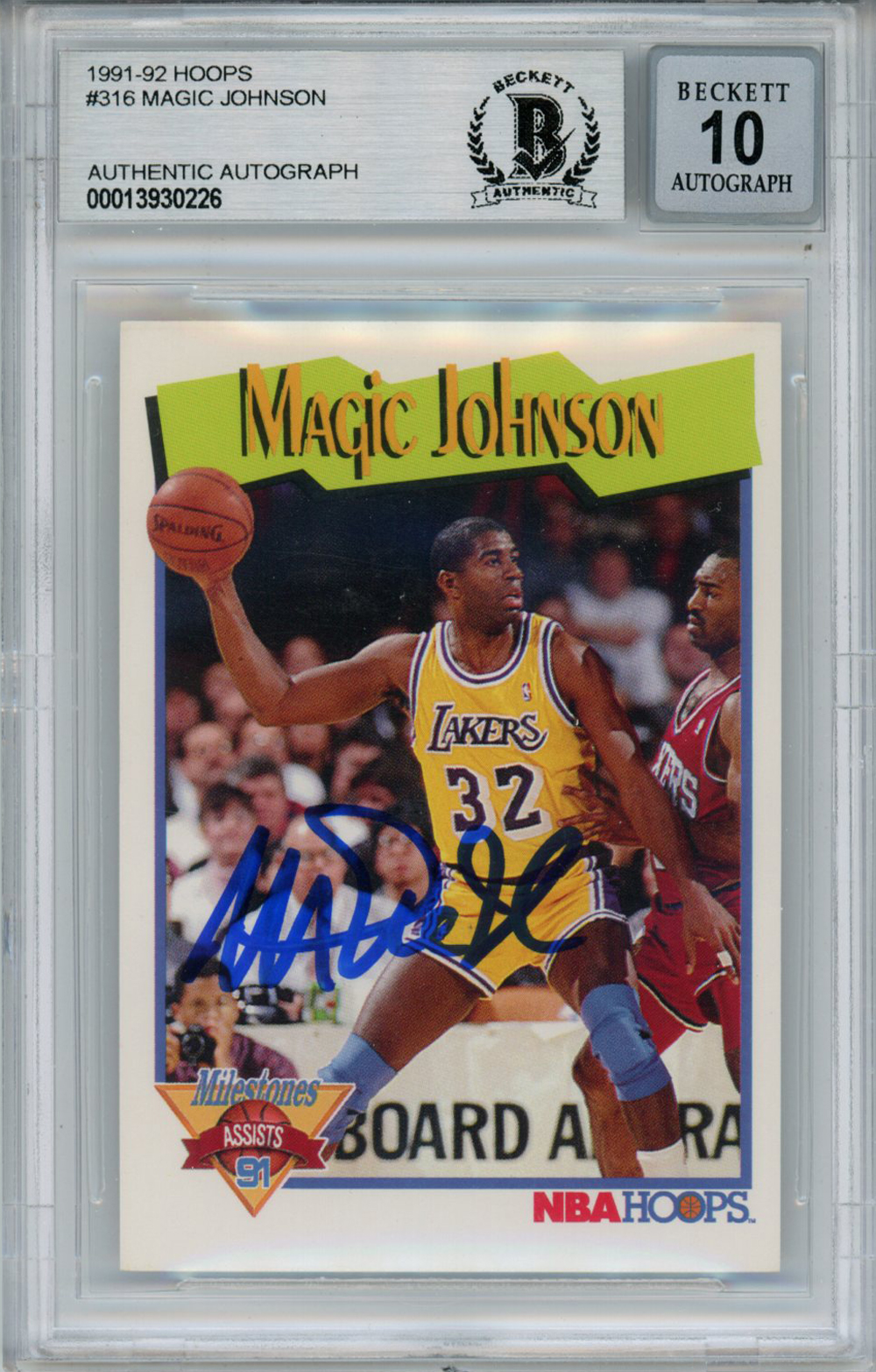 Magic Johnson Signed 1991-92 Hoops #316 Trading Card Beckett 10 Slab