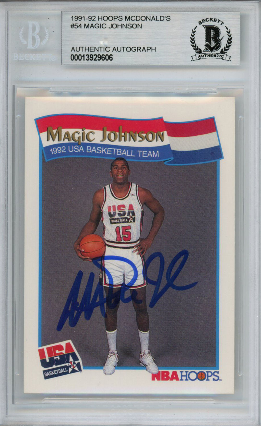 Magic Johnson Signed 1991-92 Hoops Mcdonalds #54 Trading Card BAS Slab