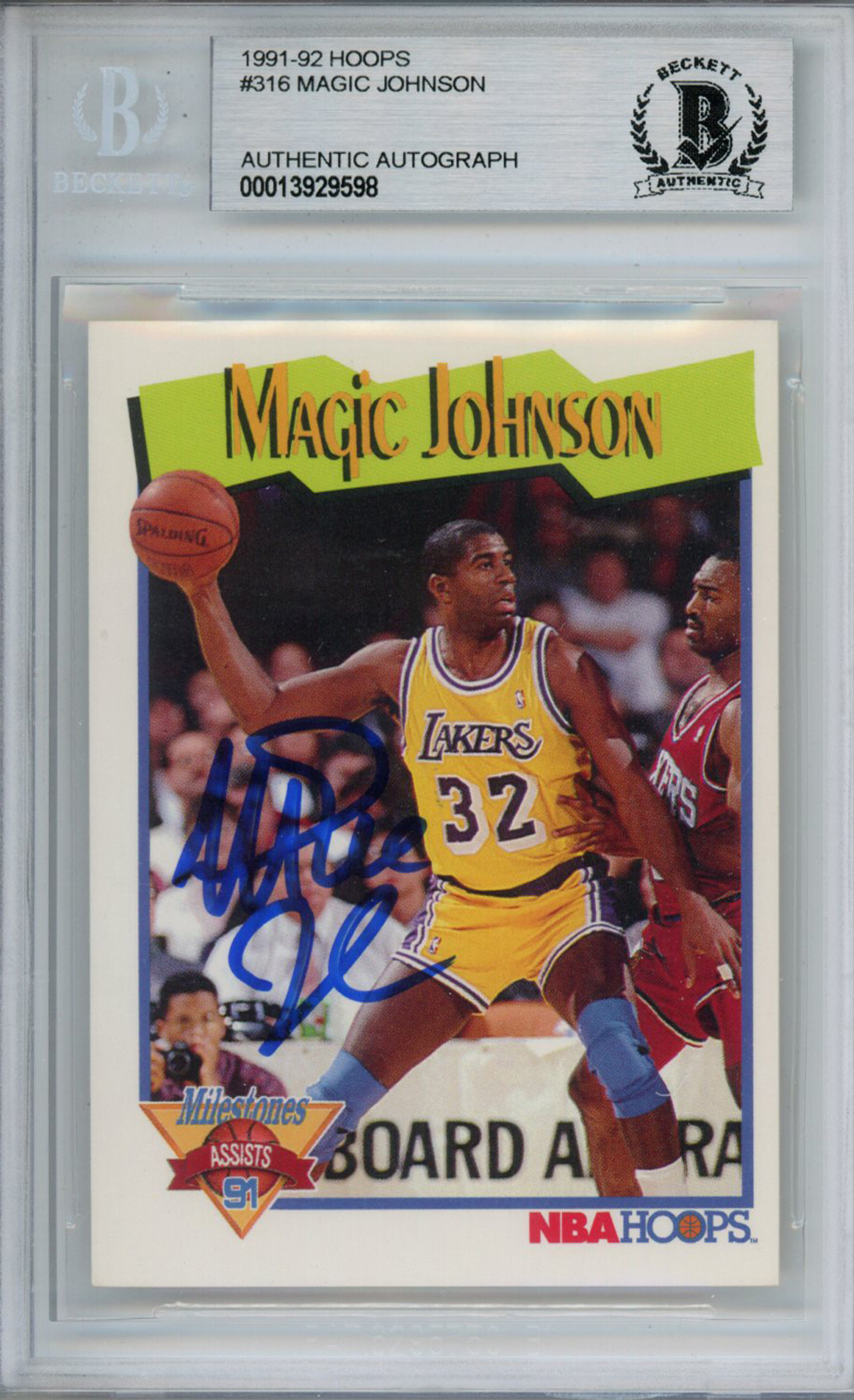 Magic Johnson Signed 1991-92 Hoops #316 Trading Card Beckett Slab