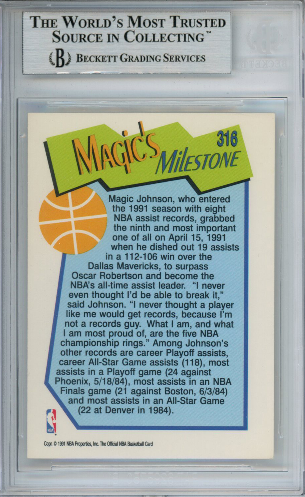 Magic Johnson Signed 1991-92 Hoops #316 Trading Card Beckett Slab