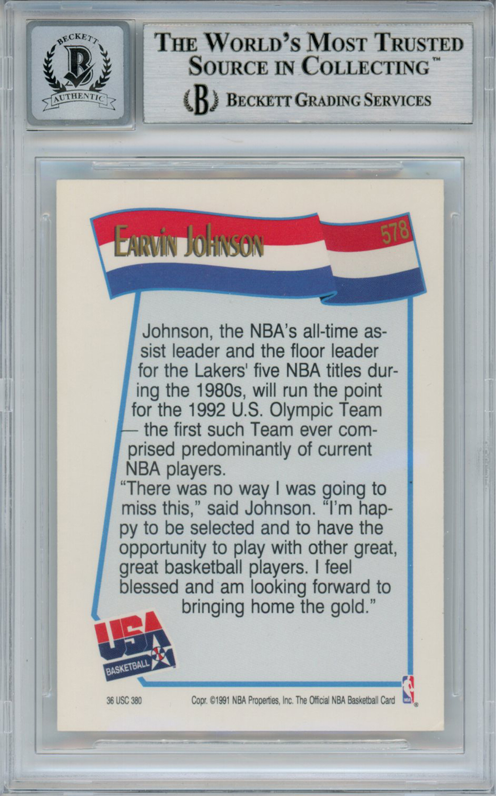 Magic Johnson Signed 1991-92 Hoops #578 Trading Card Beckett 10 Slab