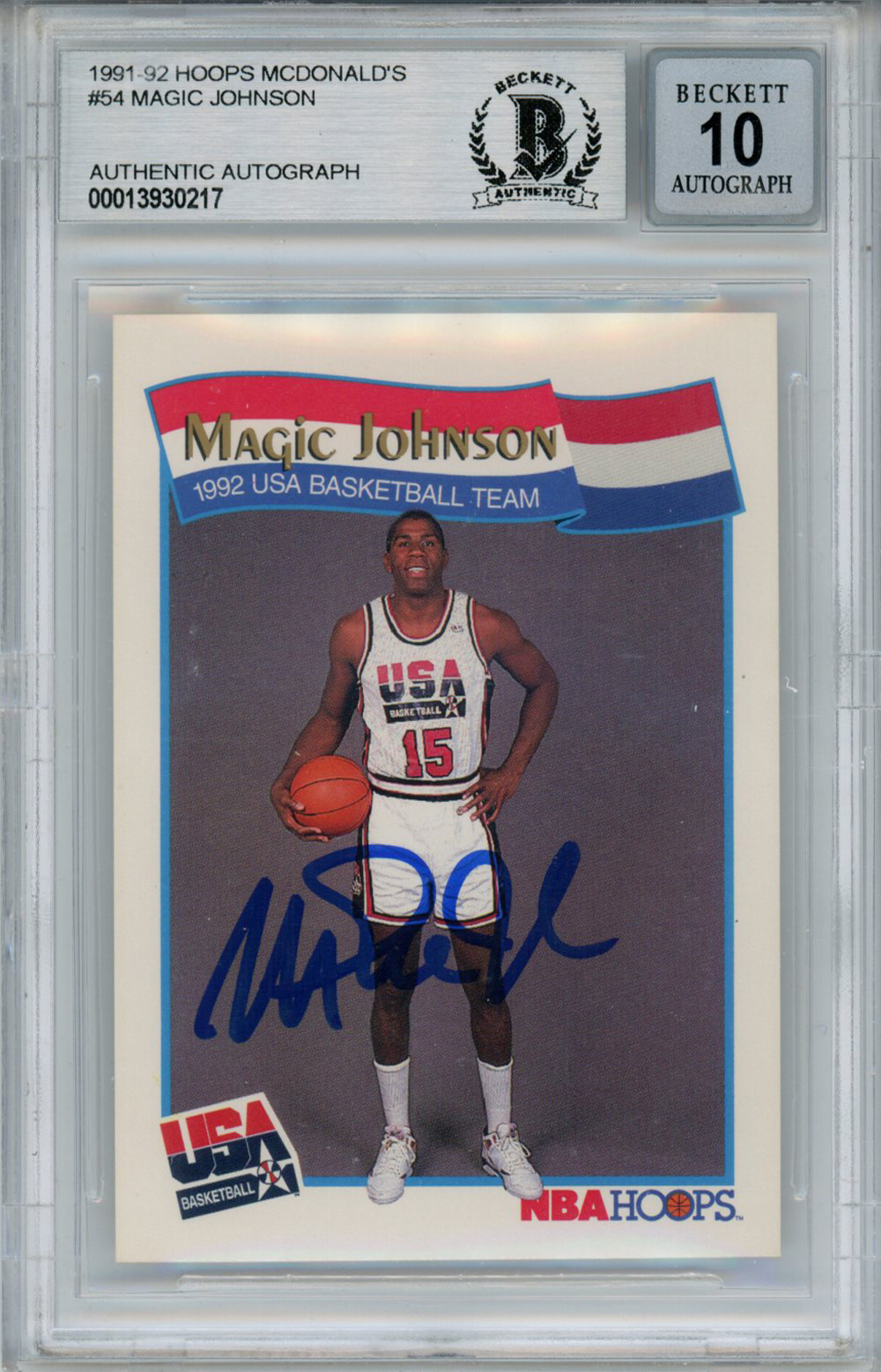 Magic Johnson Signed 1991-92 Hoops #54 Trading Card Beckett 10 Slab