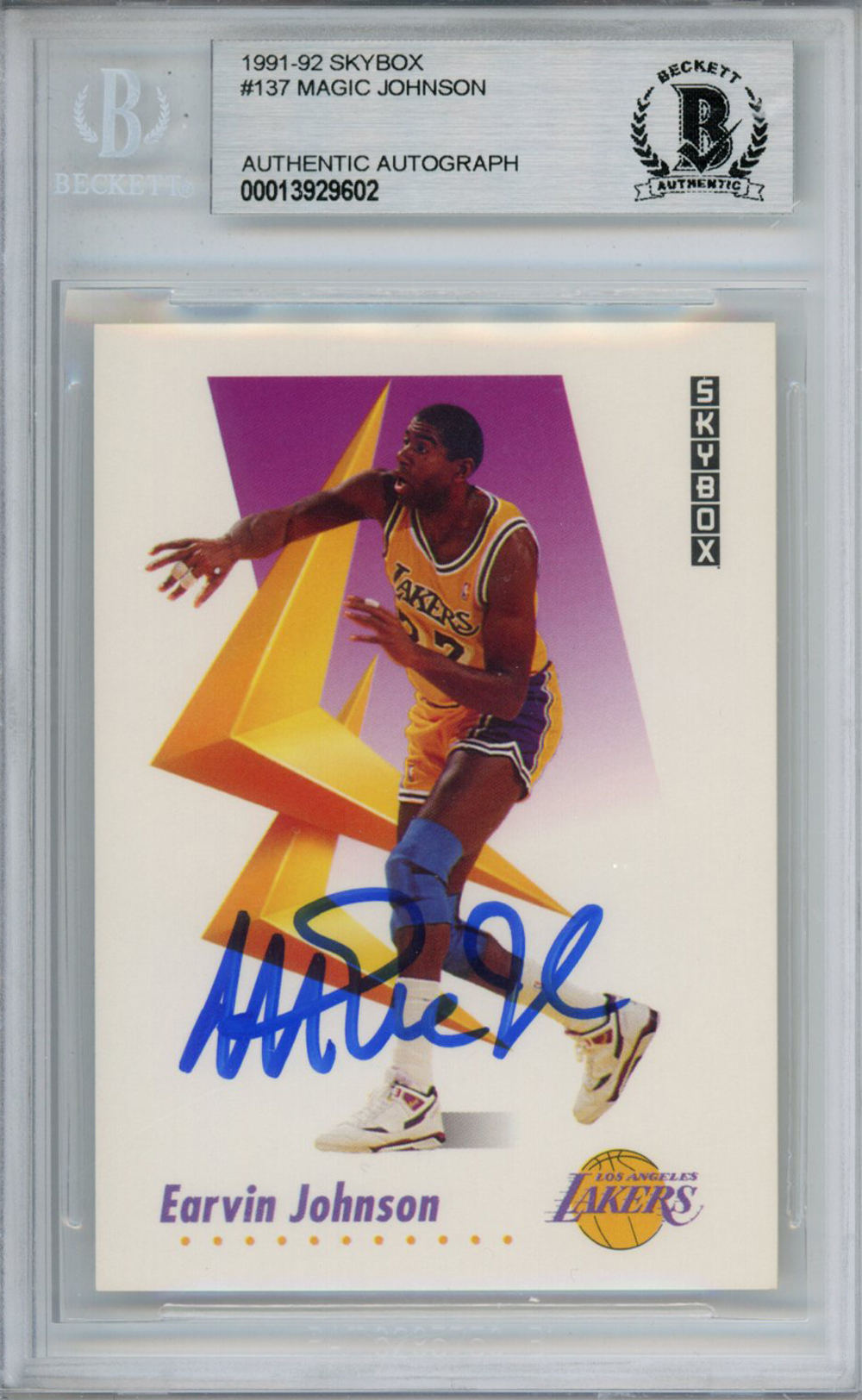 Magic Johnson Signed 1991-92 Skybox #137 Trading Card Beckett Slab