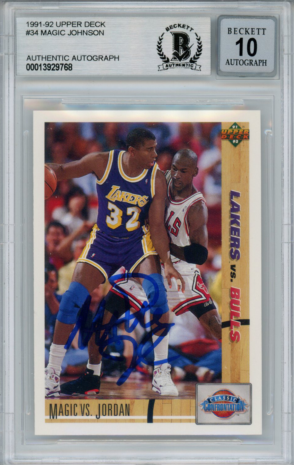 Magic Johnson Signed 1991-92 Upper Deck #34 Trading Card Beckett 10 Slab