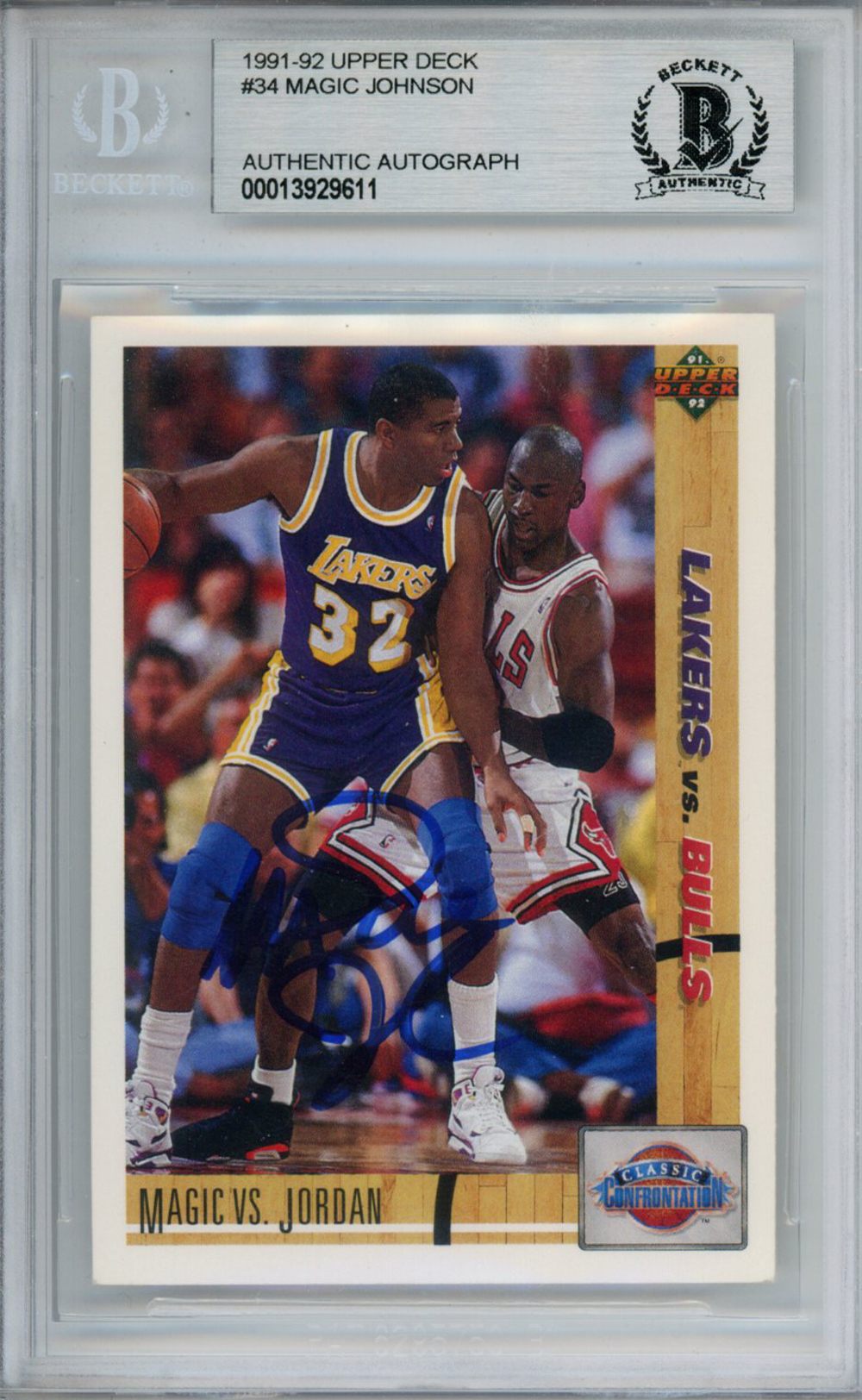 Magic Johnson Signed 1991-92 Upper Deck #34 Trading Card Beckett Slab