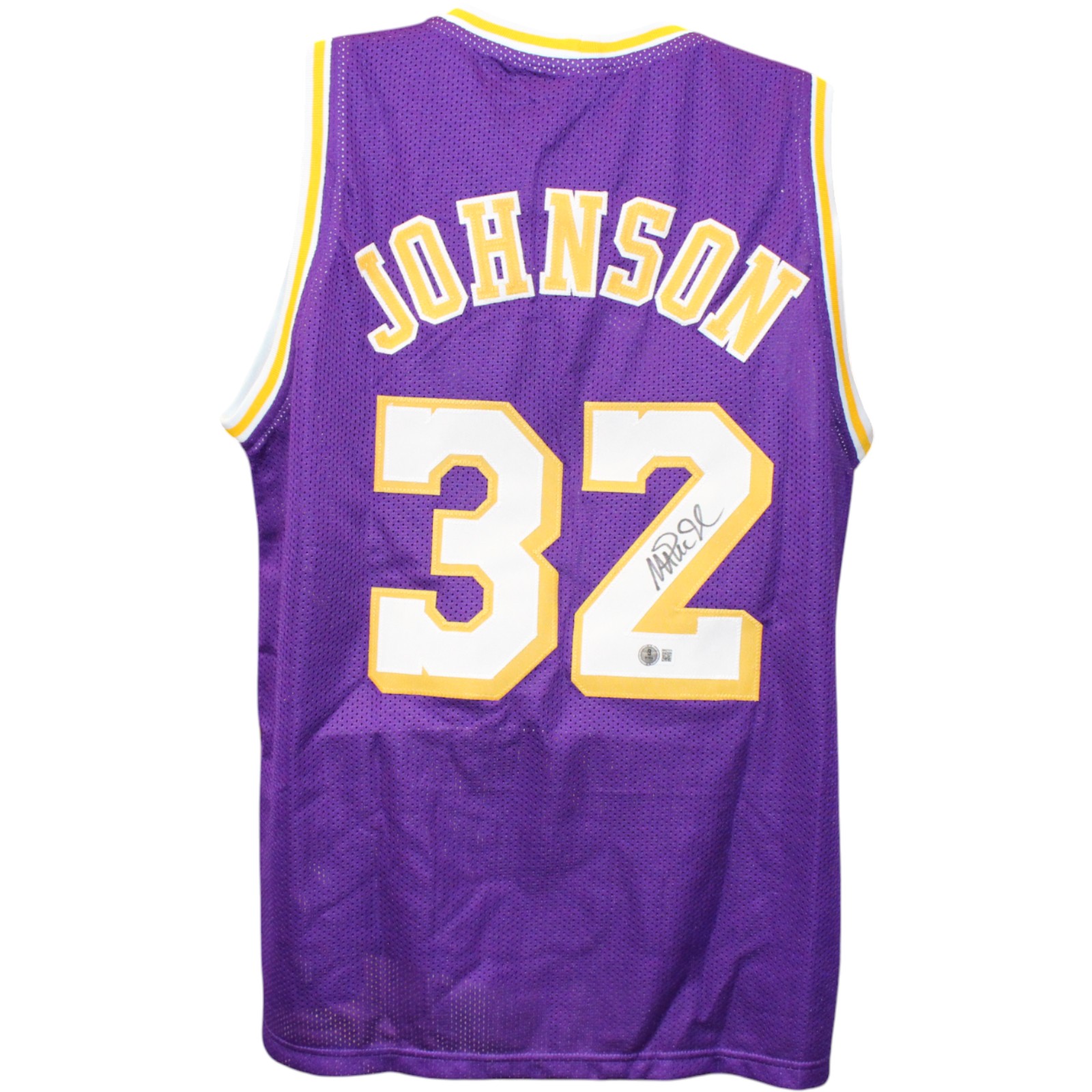 Magic Johnson Autographed/Signed Pro Style sz XL Purple Jersey Beckett 51270