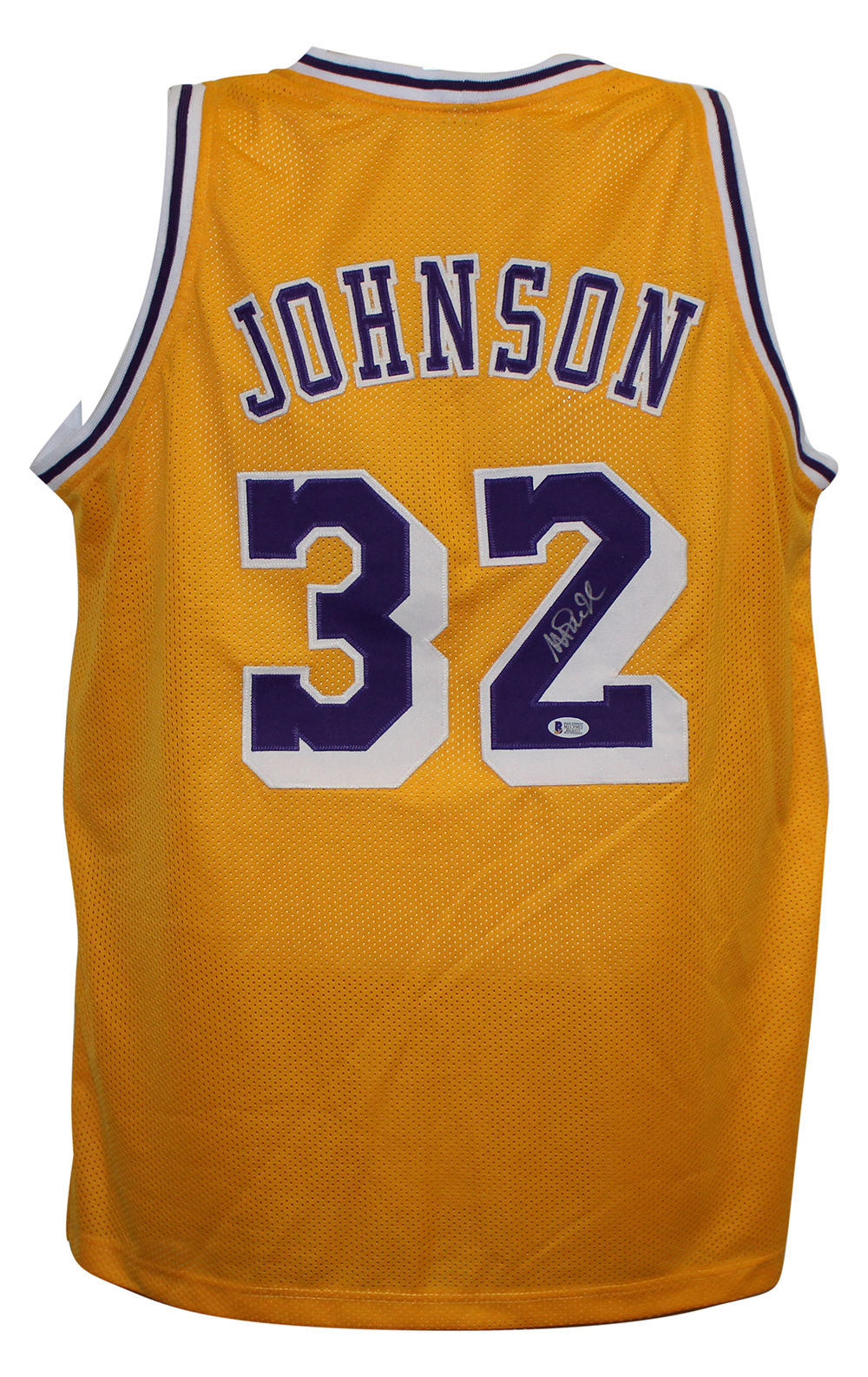 Magic Johnson Autographed/Signed Los Angeles Pro Style Yellow Jersey BAS 28489