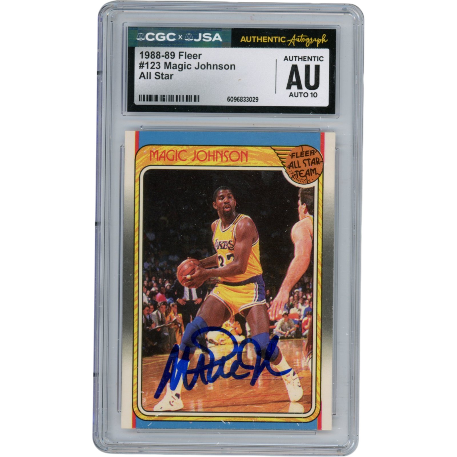 Magic Johnson Autographed Los Angeles Lakers 88 Fleer AS Trading Card JSA 53087